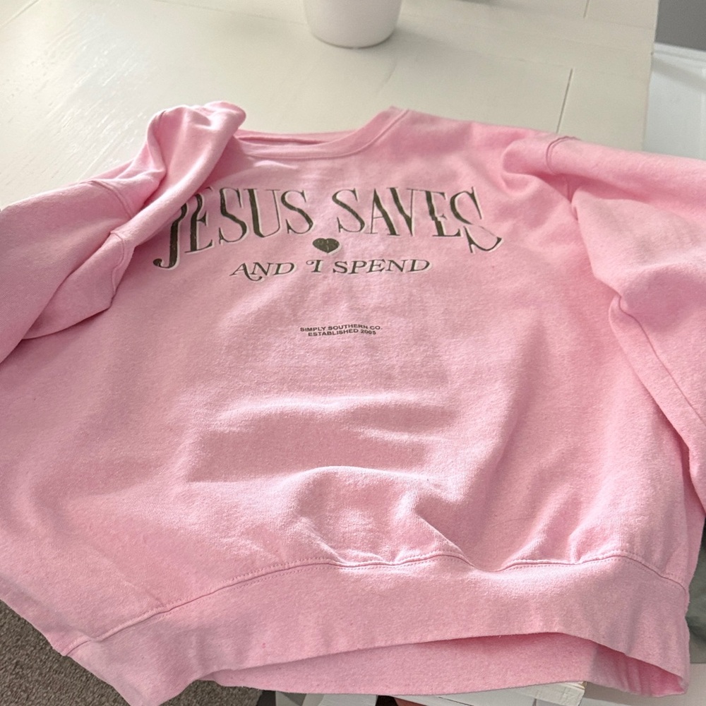 Simply Southern Pink "Jesus Saves" Pullover Sweatshirt - Picture 2 of 4